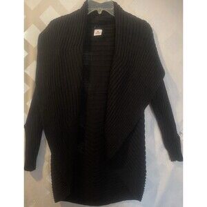 NWT ALPACA WAREHOUSE Long Black Cable Knit Peruvian Alpaca Open Front Cardigan
